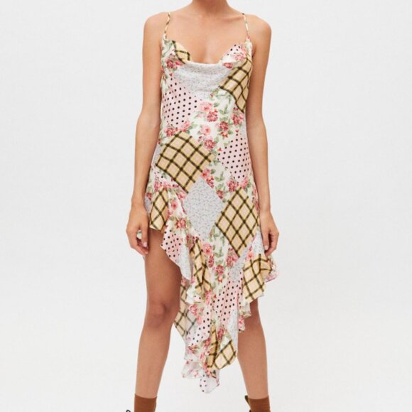 For Love and Lemons Marissa Polka Dot Patchwork Print Satin Mini Dress - Picture 3 of 4